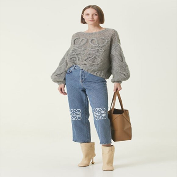 NEW Loewe Anagram Cable-Knit Sleeve Sweater in gray - Picture 1 of 7